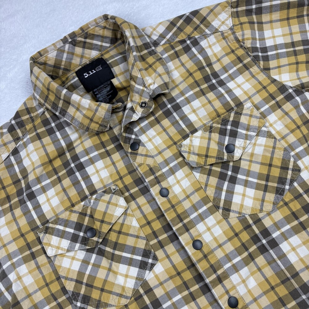 5.11 Tactical Shirt Mens M Yellow Plaid Long Sleeve Button-Up Cotton Regular Fit